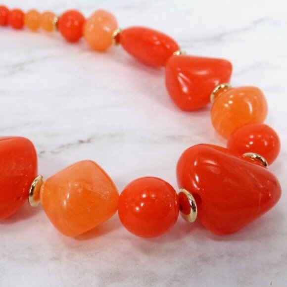 Orange bead necklace earring set with large chunky beads and gold accents - Picture 12 of 12